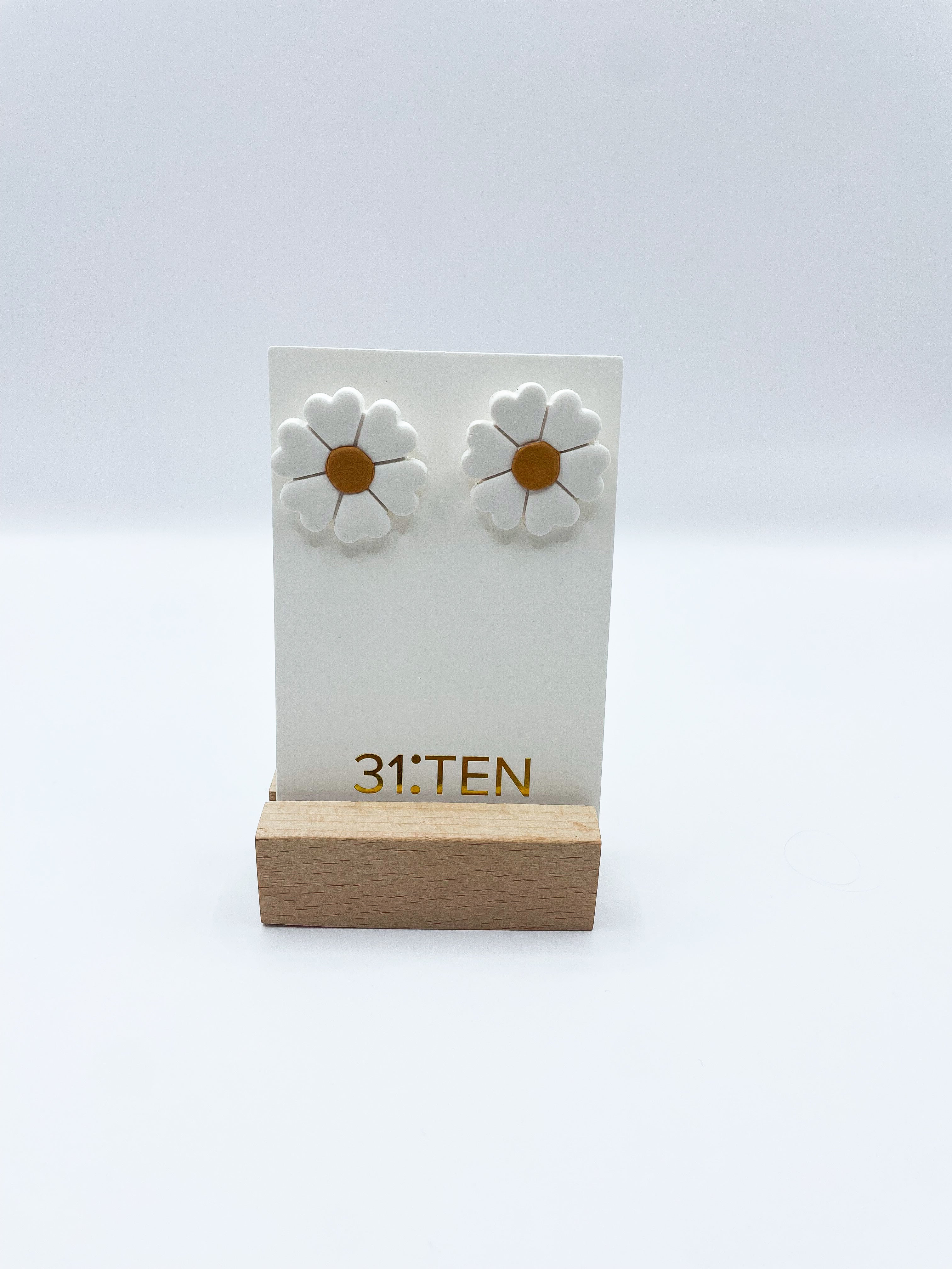 White and Tan Flower Studs