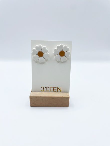 White and Tan Flower Studs
