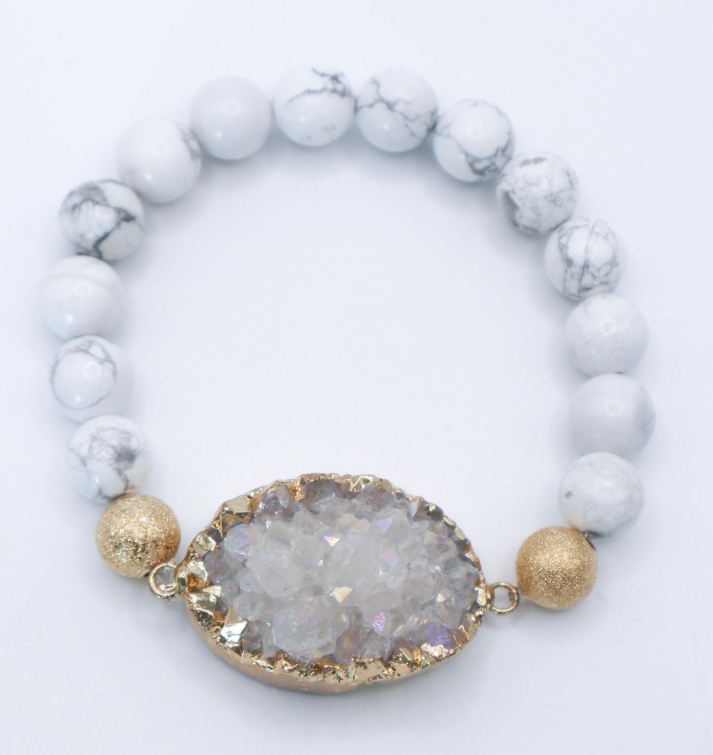 Druzy Quartz and Howlite Stone Bracelet