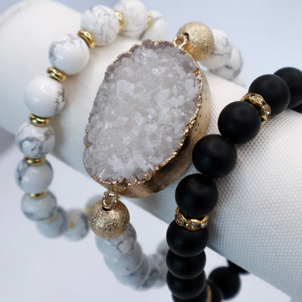 Druzy Quartz and Howlite Stone Bracelet